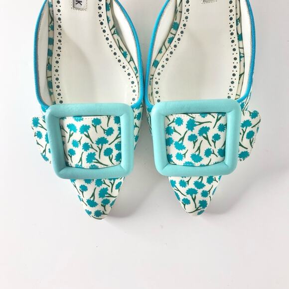 Manolo Blahnik Maysalebi Flower Print Pointed Toe Kitten Heel Mules Pumps 36 - Picture 3 of 8
